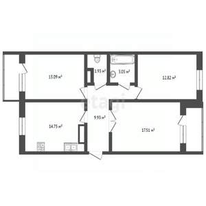 3-к квартира, вторичка, 72м2, 7/17 этаж