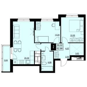 2-к квартира, вторичка, 61м2, 15/18 этаж