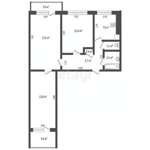 3-к квартира, вторичка, 60м2, 7/9 этаж