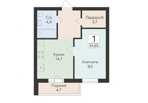 1-к квартира, строящийся дом, 35м2, 10/16 этаж