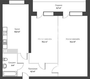 2-к квартира, вторичка, 57м2, 24/25 этаж