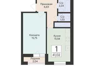 1-к квартира, вторичка, 41м2, 16/24 этаж