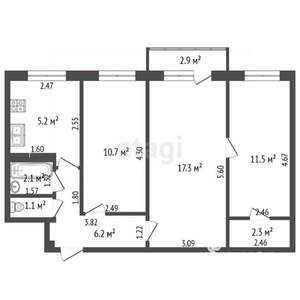 3-к квартира, вторичка, 56м2, 5/5 этаж