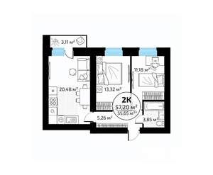 2-к квартира, вторичка, 57м2, 14/18 этаж