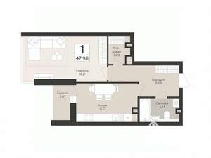 1-к квартира, вторичка, 48м2, 2/17 этаж