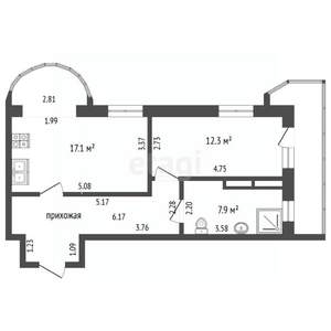 2-к квартира, вторичка, 58м2, 3/21 этаж