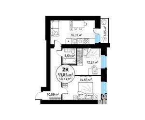 2-к квартира, вторичка, 60м2, 18/18 этаж