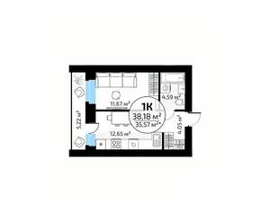 1-к квартира, вторичка, 38м2, 4/18 этаж