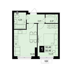 1-к квартира, строящийся дом, 38м2, 2/15 этаж