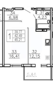 1-к квартира, вторичка, 45м2, 15/27 этаж