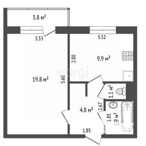 1-к квартира, вторичка, 39м2, 6/6 этаж