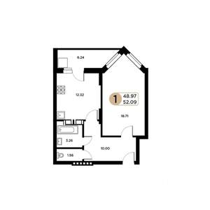 1-к квартира, строящийся дом, 49м2, 18/26 этаж