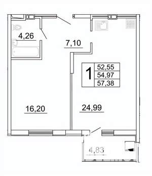 1-к квартира, строящийся дом, 57м2, 7/27 этаж