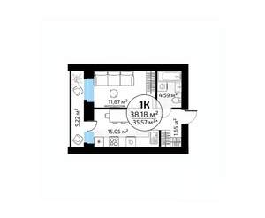1-к квартира, вторичка, 38м2, 18/18 этаж
