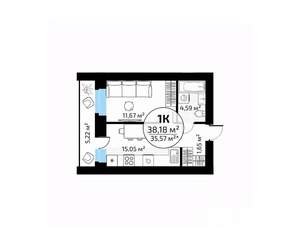 1-к квартира, вторичка, 38м2, 16/18 этаж