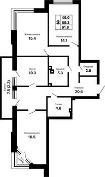 3-к квартира, вторичка, 92м2, 13/16 этаж