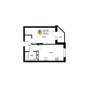 1-к квартира, строящийся дом, 41м2, 2/26 этаж