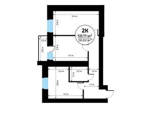 2-к квартира, вторичка, 58м2, 13/18 этаж