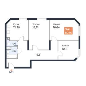 3-к квартира, вторичка, 80м2, 2/23 этаж
