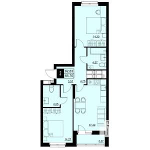 2-к квартира, вторичка, 64м2, 13/18 этаж