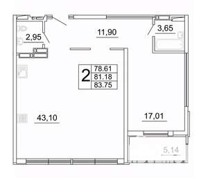 2-к квартира, строящийся дом, 84м2, 21/27 этаж