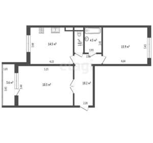 2-к квартира, вторичка, 67м2, 3/3 этаж