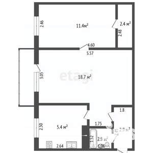 2-к квартира, вторичка, 44м2, 5/5 этаж
