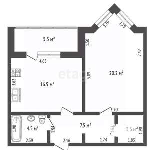 1-к квартира, вторичка, 52м2, 8/11 этаж