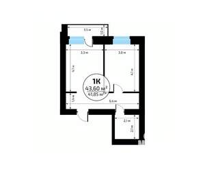 1-к квартира, вторичка, 44м2, 6/18 этаж