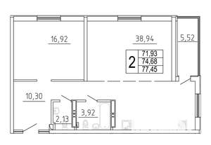 2-к квартира, строящийся дом, 77м2, 11/27 этаж