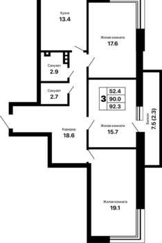 3-к квартира, вторичка, 92м2, 8/16 этаж