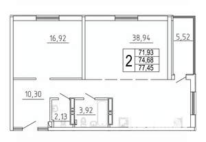 2-к квартира, строящийся дом, 77м2, 4/27 этаж