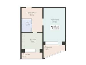 1-к квартира, вторичка, 53м2, 7/12 этаж