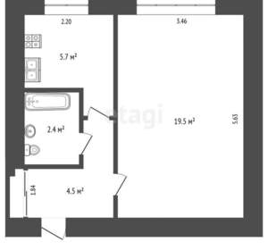 1-к квартира, вторичка, 32м2, 1/5 этаж