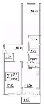 2-к квартира, строящийся дом, 80м2, 21/27 этаж