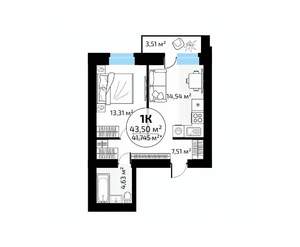 1-к квартира, вторичка, 44м2, 16/18 этаж