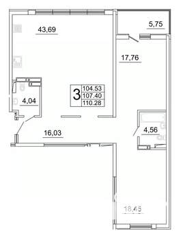 3-к квартира, строящийся дом, 110м2, 20/27 этаж