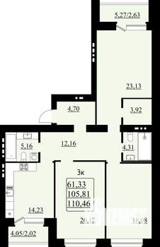 3-к квартира, строящийся дом, 110м2, 2/8 этаж