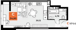 Студия квартира, вторичка, 35м2, 6/23 этаж