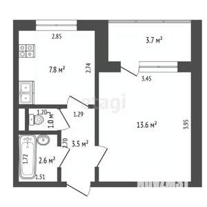 1-к квартира, вторичка, 29м2, 9/9 этаж