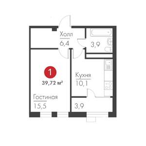 1-к квартира, строящийся дом, 40м2, 8/19 этаж