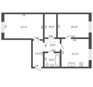 2-к квартира, вторичка, 66м2, 2/17 этаж