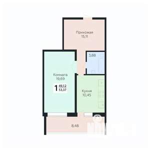 1-к квартира, строящийся дом, 53м2, 7/10 этаж