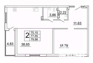 2-к квартира, строящийся дом, 80м2, 15/27 этаж