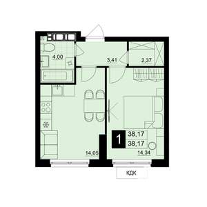 1-к квартира, строящийся дом, 38м2, 5/15 этаж