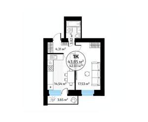 1-к квартира, вторичка, 44м2, 10/18 этаж