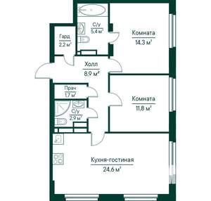 3-к квартира, строящийся дом, 72м2, 20/29 этаж