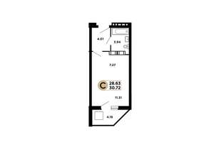 Студия квартира, строящийся дом, 29м2, 16/25 этаж
