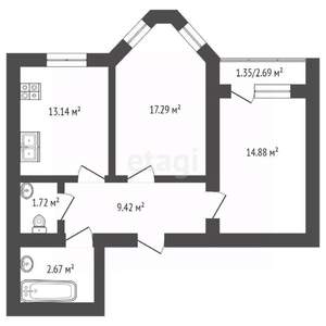 2-к квартира, вторичка, 64м2, 12/17 этаж