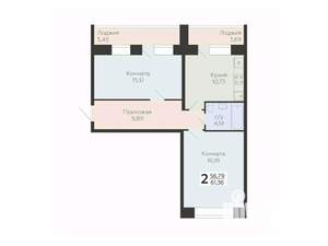 2-к квартира, вторичка, 61м2, 8/12 этаж
